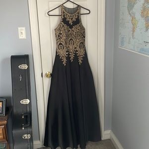 XSCAPE Formal Black/Gold Gown Prom Dress